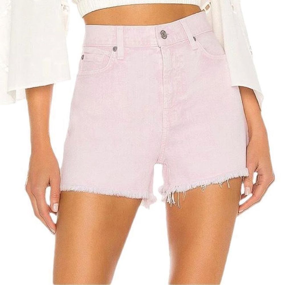 7 For All Mankind Light Pink Frayed Jean Shorts